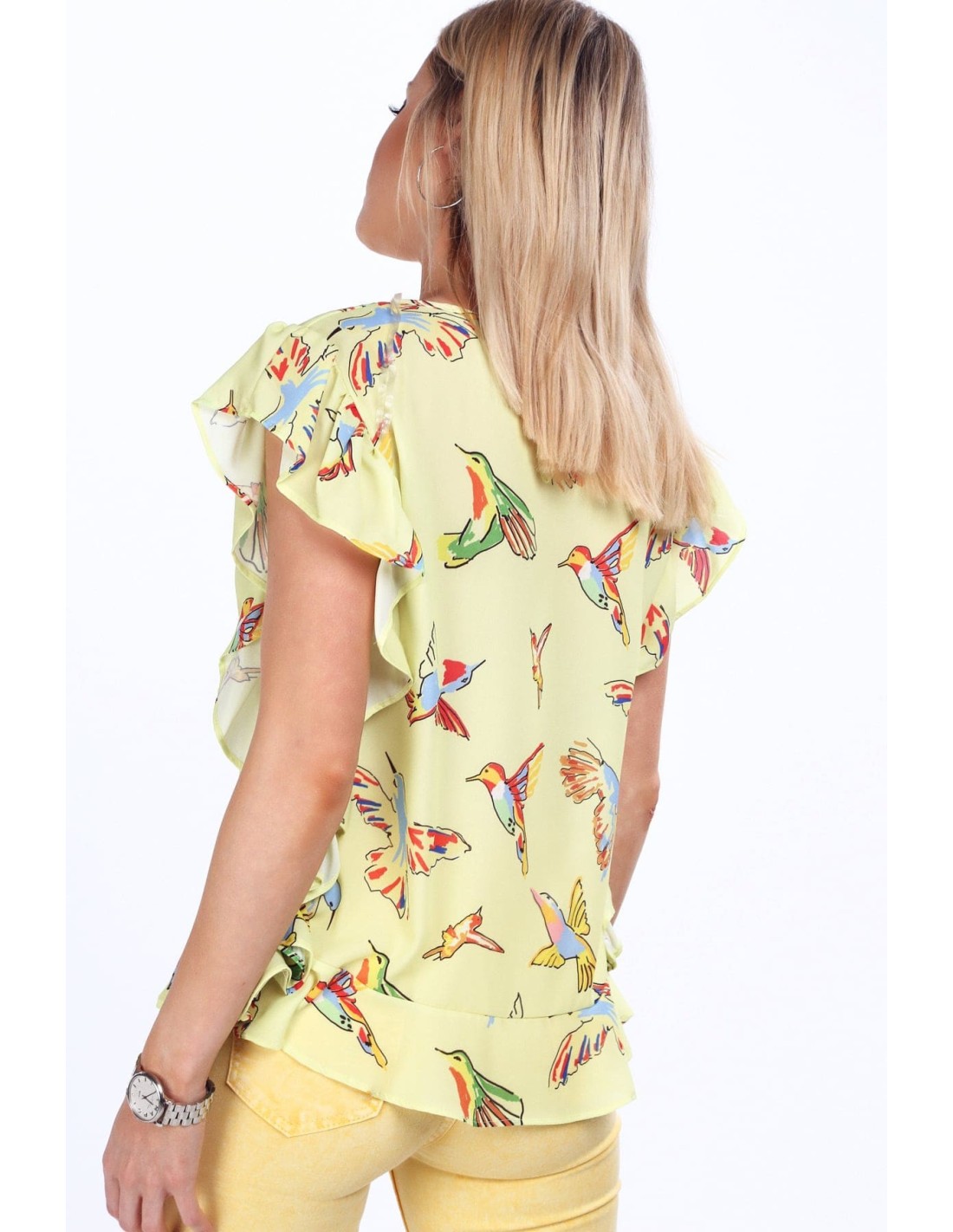 Lemon blouse with colorful birds MP28391 - Online store - Boutique